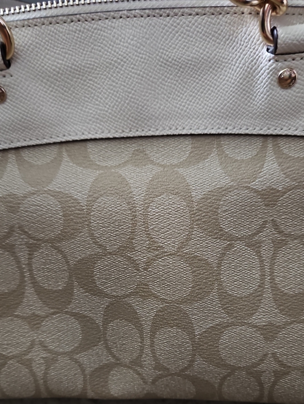 Coach Two-Tone Signature Satchel in Beige and Cream - Picture 3 of 12